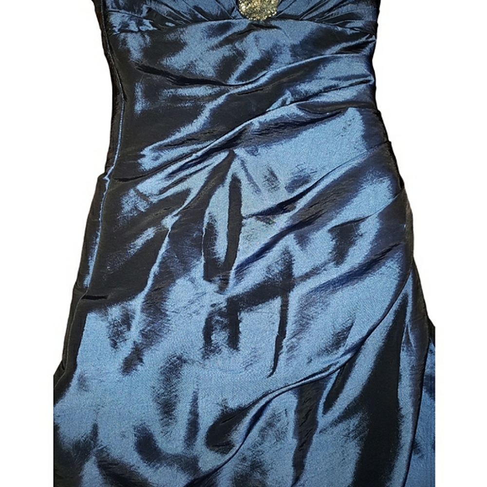 Jump Apparel Strapless Sequins Blue Colorshift Fit & Flare A-Line Long Dress 3/4 - Picture 5 of 17
